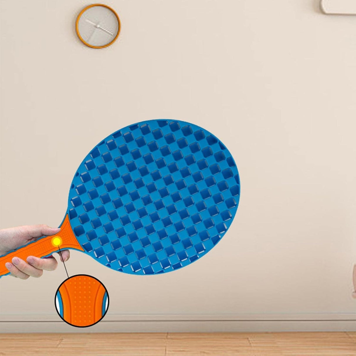 Set Badminton Pentru Copii, Doua Palete, Fluturas, 2 Mingi, Minge Cu Elastic Pentru Antrenament, Suport De Prindere Stabil, Rosu Galben - vivimall.ro