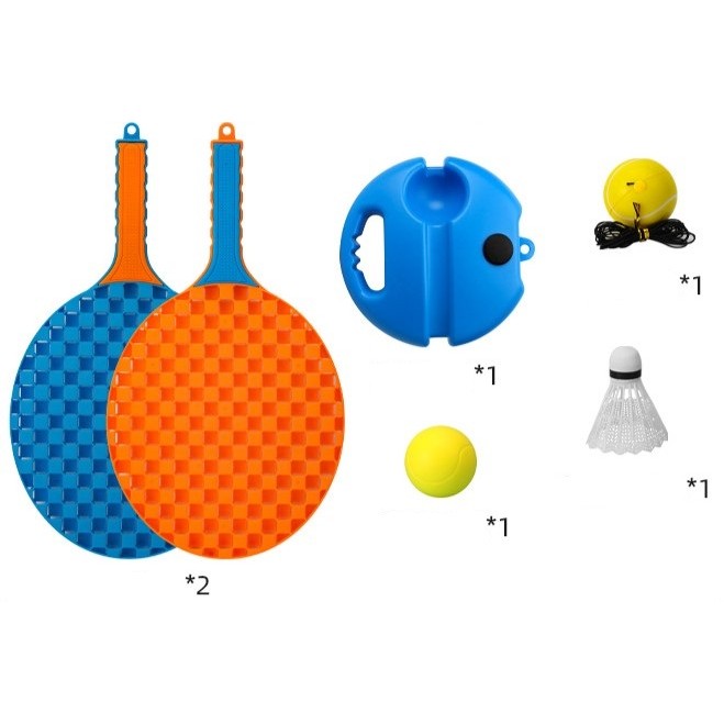 Set Badminton Pentru Copii, Doua Palete, Fluturas, 2 Mingi, Minge Cu Elastic Pentru Antrenament, Suport De Prindere Stabil, Rosu Galben - vivimall.ro