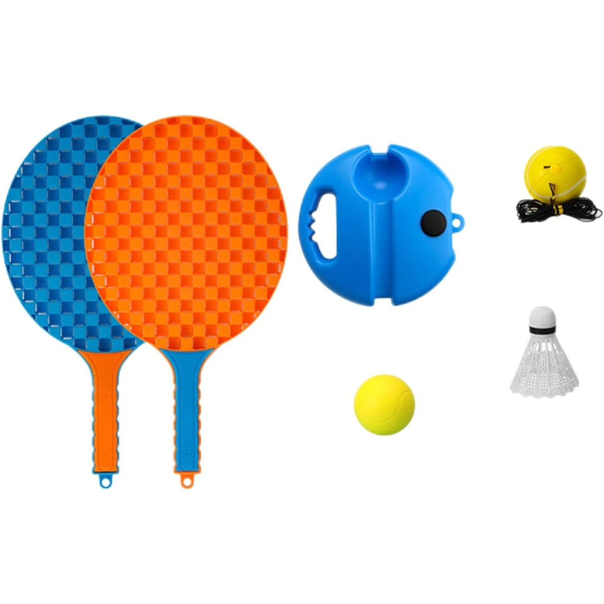 Set Badminton Pentru Copii, Doua Palete, Fluturas, 2 Mingi, Minge Cu Elastic Pentru Antrenament, Suport De Prindere Stabil, Rosu Galben - vivimall.ro