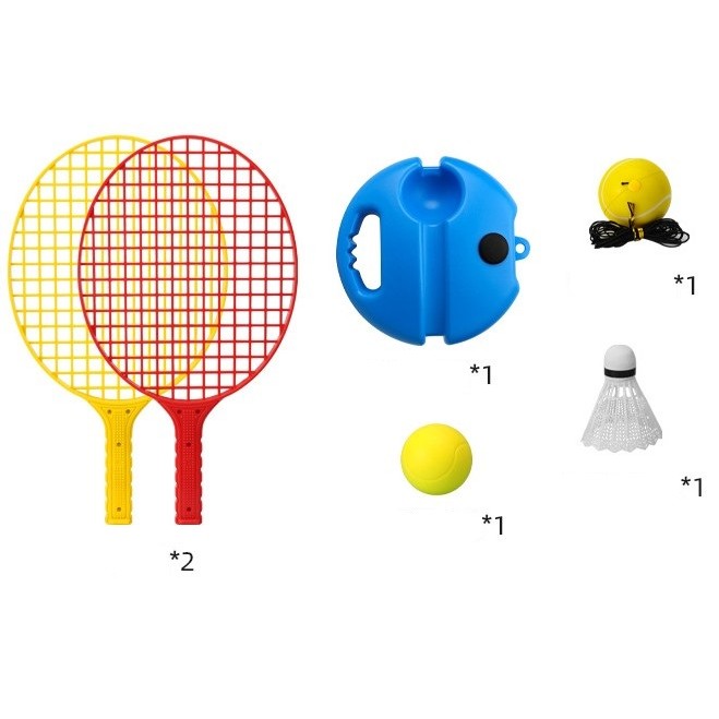 Set Badminton Pentru Copii, Doua Palete, Fluturas, 2 Mingi, Minge Cu Elastic Pentru Antrenament, Suport De Prindere Stabil, Rosu Galben - vivimall.ro