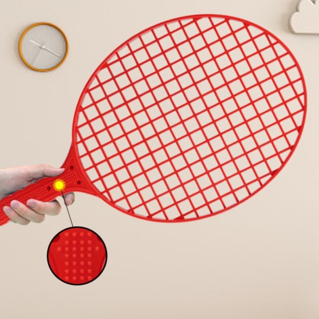 Set Badminton Pentru Copii, Doua Palete, Fluturas, 2 Mingi, Minge Cu Elastic Pentru Antrenament, Suport De Prindere Stabil, Rosu Galben - vivimall.ro