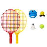 Set Badminton pentru Copii, Flippy, Doua Palete, Fluturas, 2 Mingi, Minge cu Elastic pentru Antrenament, Suport de Prindere Stabil, 40.5x23 cm, Rosu Galben