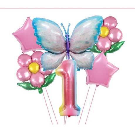 Set Baloane Aniversare Cu Numere, Din Folie De Aluminiu, 6 Piese, 2 Flori, 2 Stelute, 1 Fluture, 1 Cifra, Cifra 1 - vivimall.ro
