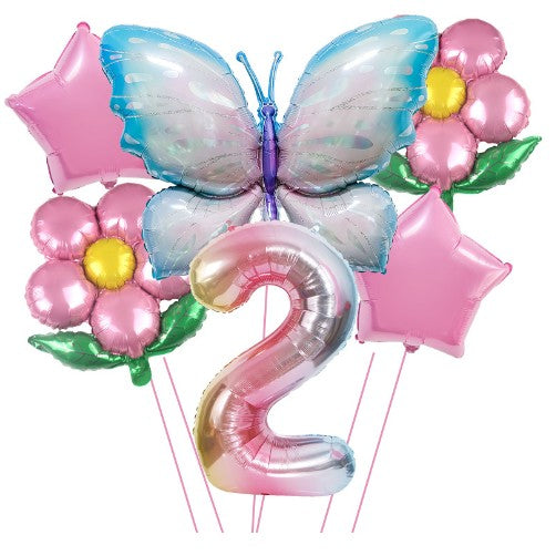 Set Baloane Aniversare Cu Numere, Din Folie De Aluminiu, 6 Piese, 2 Flori, 2 Stelute, 1 Fluture, 1 Cifra, Cifra 2 - vivimall.ro