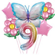 Set Baloane Aniversare Cu Numere, Din Folie De Aluminiu, 6 Piese, 2 Flori, 2 Stelute, 1 Fluture, 1 Cifra, Cifra 9 - vivimall.ro