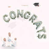Set Baloane din Folie Metalizată, Flippy, Model Congrats, Litere de 40 cm, Baloane Absolvire, Ambalaj Individual, Pai inclus, Umflare cu Aer sau Heliu, Argintiu