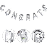 Set Baloane din Folie Metalizată, Flippy, Model Congrats, Litere de 40 cm, Baloane Absolvire, Ambalaj Individual, Pai inclus, Umflare cu Aer sau Heliu, Argintiu