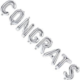 Set Baloane din Folie Metalizată, Flippy, Model Congrats, Litere de 40 cm, Baloane Absolvire, Ambalaj Individual, Pai inclus, Umflare cu Aer sau Heliu, Argintiu