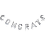 Set Baloane din Folie Metalizată, Flippy, Model Congrats, Litere de 40 cm, Baloane Absolvire, Ambalaj Individual, Pai inclus, Umflare cu Aer sau Heliu, Argintiu
