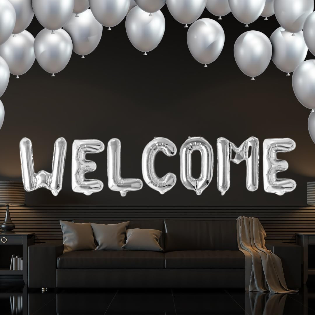 Set Baloane Din Folie Metalizata, Model Welcome!, Litere De 40 Cm, Baloane Party, Ambalaj Individual, Pai Inclus, Umflare Cu Aer Sau Heliu,