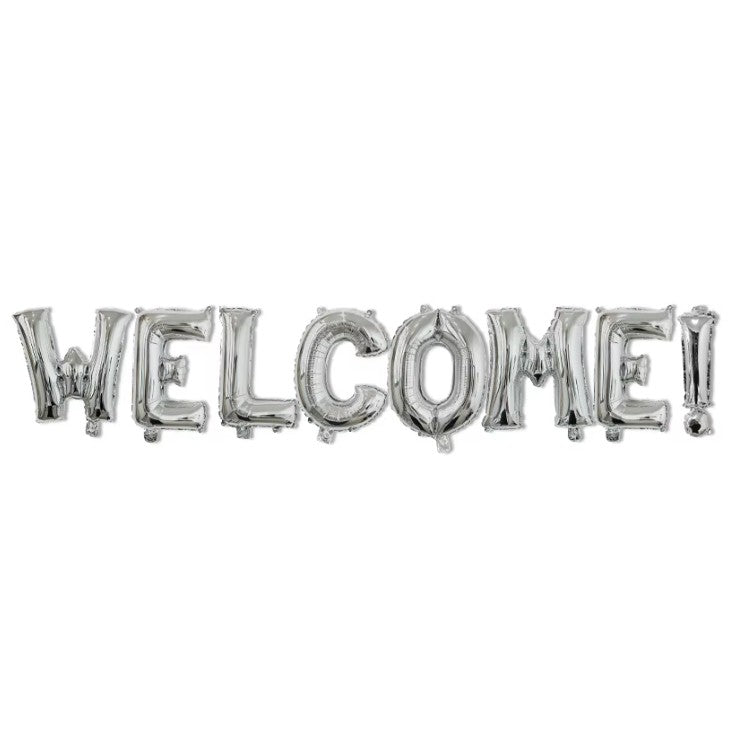 Set Baloane Din Folie Metalizata, Model Welcome!, Litere De 40 Cm, Baloane Party, Ambalaj Individual, Pai Inclus, Umflare Cu Aer Sau Heliu,
