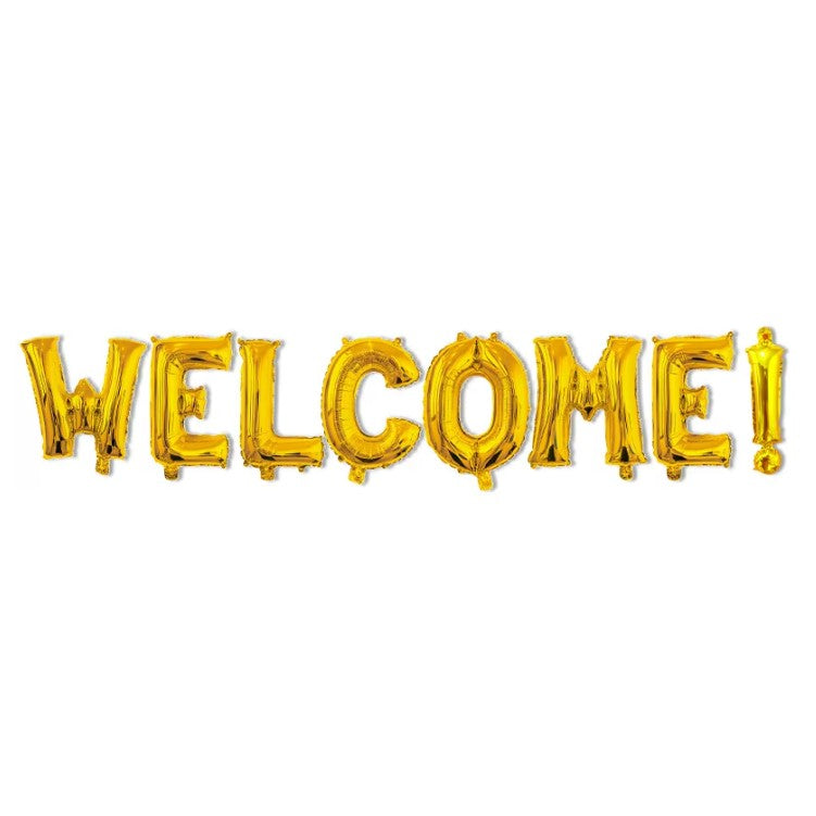 Set Baloane Din Folie Metalizata, Model Welcome!, Litere De 40 Cm, Baloane Party, Ambalaj Individual, Pai Inclus, Umflare Cu Aer Sau Heliu,