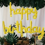 Set Baloane din Folie Metalizată, Flippy, Model Happy Birthday, 45x85 cm, 45x124cm, Baloane Party, Ambalaj Individual, Pai inclus, Umflare cu Aer sau Heliu, Gold