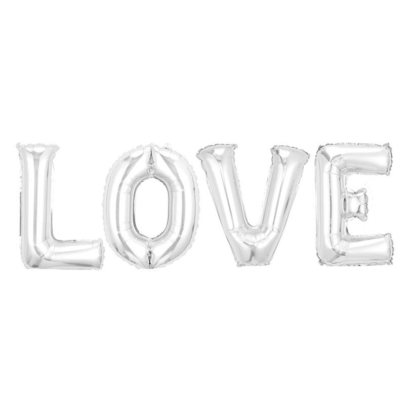 Set 4 Baloane Din Folie Metalizata, Figurine Litere, Model Scris Love, Tema Iubire, 80 Cm, Ambalaj Individual, Pai Inclus, Umflare Cu Aer Sau Heliu,
