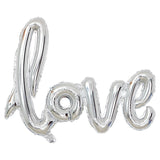Set Baloane din Folie Metalizata, Model Love Scris de Mana, 102x65 cm, Baloane Ziua Indragostitilor, Ambalaj Individual, Pai inclus, Umflare cu Aer sau Heliu, Argintiu