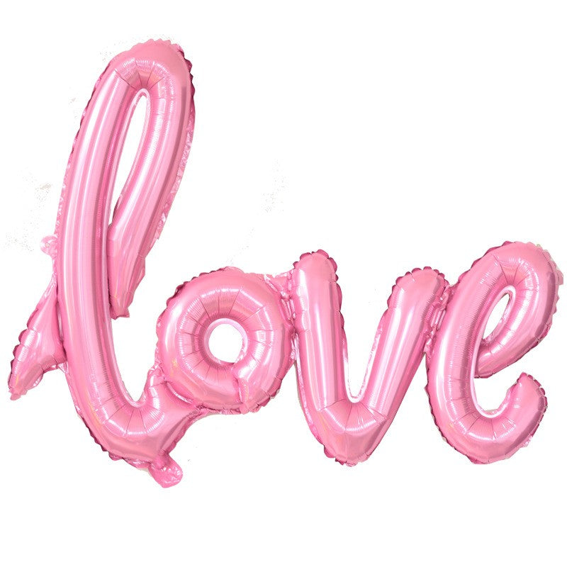 Balon Din Folie Metalizata, Model Love Scris De Mana, Tematica Ziua Îndrăgostiților, Ambalaj Individual, Pai Inclus, Umflare Cu Aer Sau Heliu,