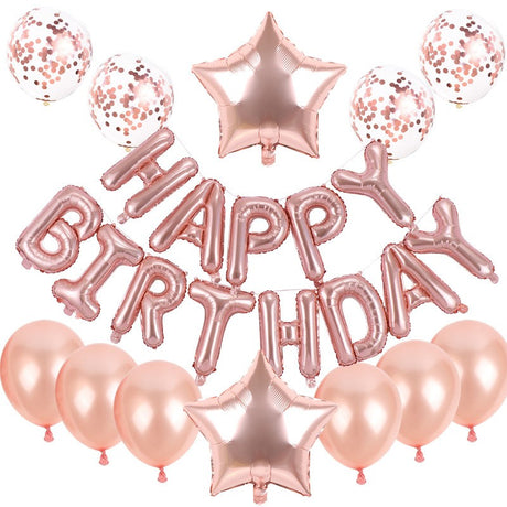 Set Baloane Din Folie Metalizata Si Baloane Din Latex, Baloane Happy Birthday, 4 Baloane Latex Confetti, 6 Baloane Latex , 2 Baloane Folie Steluta, 40Cm - vivimall.ro