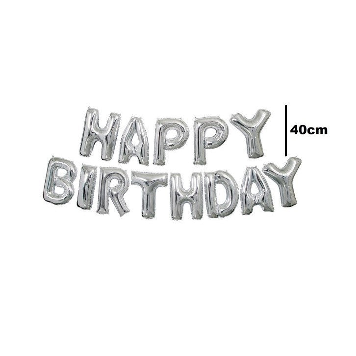 Set baloane folie Flippy, Happy Birthday, 40 cm, argintiu - vivimall.ro