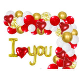 Set Baloane Folie Metalizata, Flippy, Model I LOVE YOU cu Inimioara, 54x97 cm, Tematica Ziua Îndrăgostiților, Ambalaj Individual, Pai Inclus, Umflare cu Aer sau Heliu, Auriu