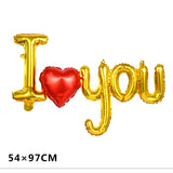 Set Baloane Folie Metalizata, Flippy, Model I LOVE YOU cu Inimioara, 54x97 cm, Tematica Ziua Îndrăgostiților, Ambalaj Individual, Pai Inclus, Umflare cu Aer sau Heliu, Auriu