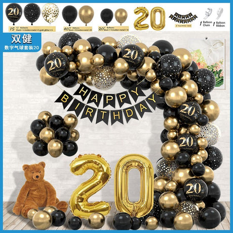 Set Baloane Folie Si Latex, Tematica Aniversare, Baloane Latex, Figurine Cifrele 2 Si 0, Ambalaj Individual, Pai Inclus, Umflare Cu Aer Sau Heliu, Negru - vivimall.ro