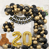 Set Baloane Folie si Latex, Vivimall, Tematica Aniversare, Baloane Latex, Figurine Cifrele 2 si 0, Ambalaj Individual, Pai Inclus, Umflare cu Aer sau Heliu, Auriu Negru - vivimall.ro