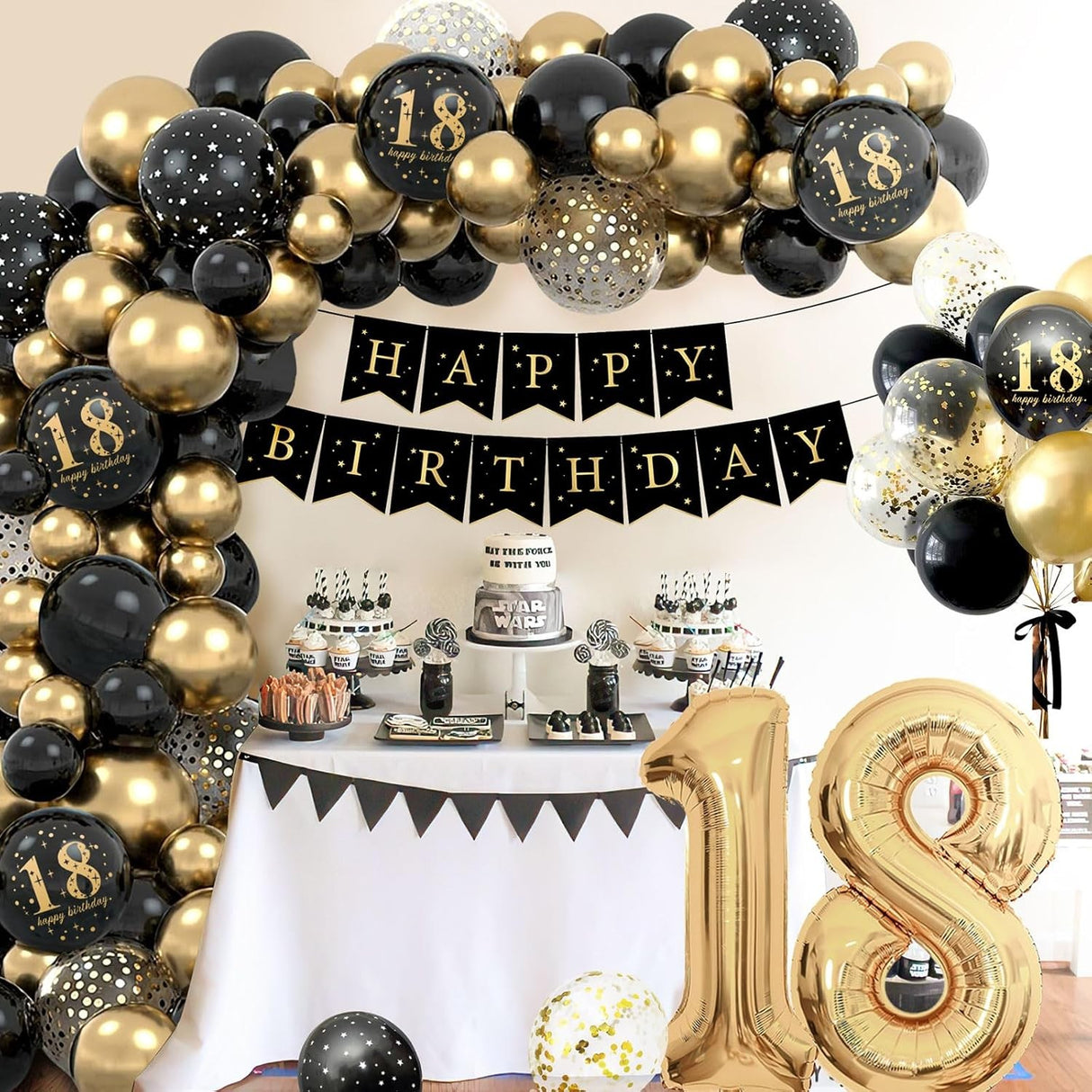 Set Baloane Folie Si Latex, Tematica Aniversare Majorat, Baloane Latex, Figurine Cifrele 1 Si 8, Ambalaj Individual, Pai Inclus, Umflare Cu Aer Sau Heliu, Negru - vivimall.ro