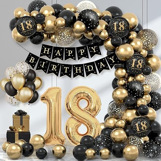 Set Baloane Folie Si Latex, Tematica Aniversare Majorat, Baloane Latex, Figurine Cifrele 1 Si 8, Ambalaj Individual, Pai Inclus, Umflare Cu Aer Sau Heliu, Negru - vivimall.ro
