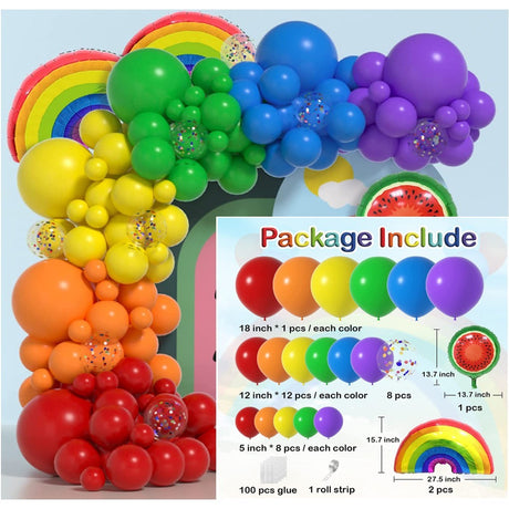 Baloane Decorative Pentru Petrecere, Arcada Set Mix Din 107 Baloane, Pentru Evenimente, Aniversari, Rainbow - vivimall.ro