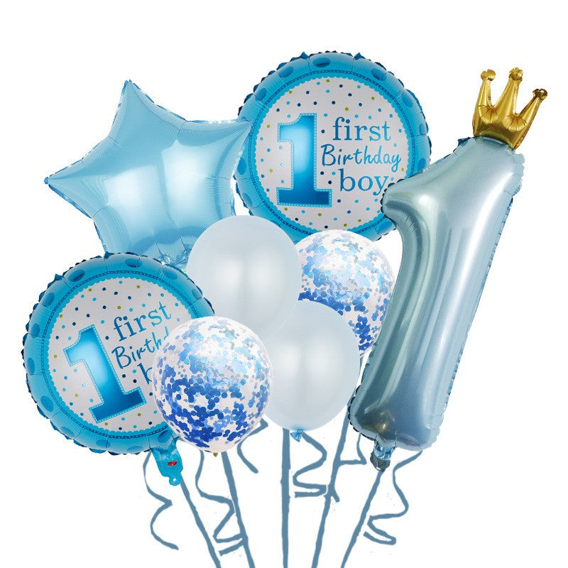 Set 8 Baloane Din Folie Metalizatäƒ Si Din Latex, Figurine Cifra 1 Printesa 91Cm, Stea 45 Cm Si Cerc 55 Cm, Baloane Latex 30 Cm, Tema Prima Aniversare, Ambalaj Individual, Pai Inclus, Umflare Cu Aer Sau Heliu - vivimall.ro