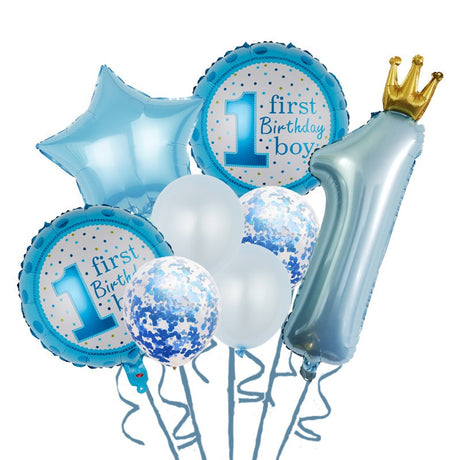 Set 8 Baloane Din Folie Metalizatäƒ Si Din Latex, Figurine Cifra 1 Printesa 91Cm, Stea 45 Cm Si Cerc 55 Cm, Baloane Latex 30 Cm, Tema Prima Aniversare, Ambalaj Individual, Pai Inclus, Umflare Cu Aer Sau Heliu - vivimall.ro
