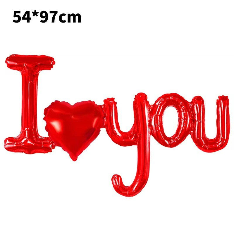 Balon din Folie Metalizata, Figurine Litere si Inima, Model I Love You, Tema Ziua Indragostitilor, 54x97 cm, Ambalaj Individual, Pai Inclus, Umflare cu Aer sau Heliu, Rosu