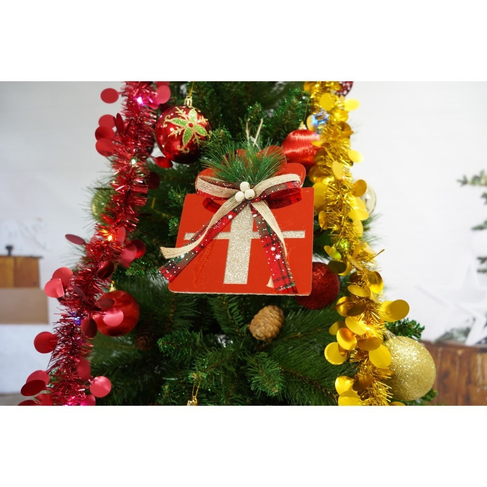 Set brad artificial de Craciun si elemente decorative, Decorat cu conuri de pin, pentru interior/exterior, inaltime 210 cm, diametru 114 cm, 1057 ramuri, Flippy, verde, suport metalic inclus - vivimall.ro