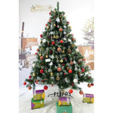 Set brad artificial de Craciun si elemente decorative, nins, decorat cu conuri pin, pentru interior/exterior, inaltime 210 cm, diametru 147 cm, 1150 ramuri, Flippy, verde, suport metalic inclus - vivimall.ro