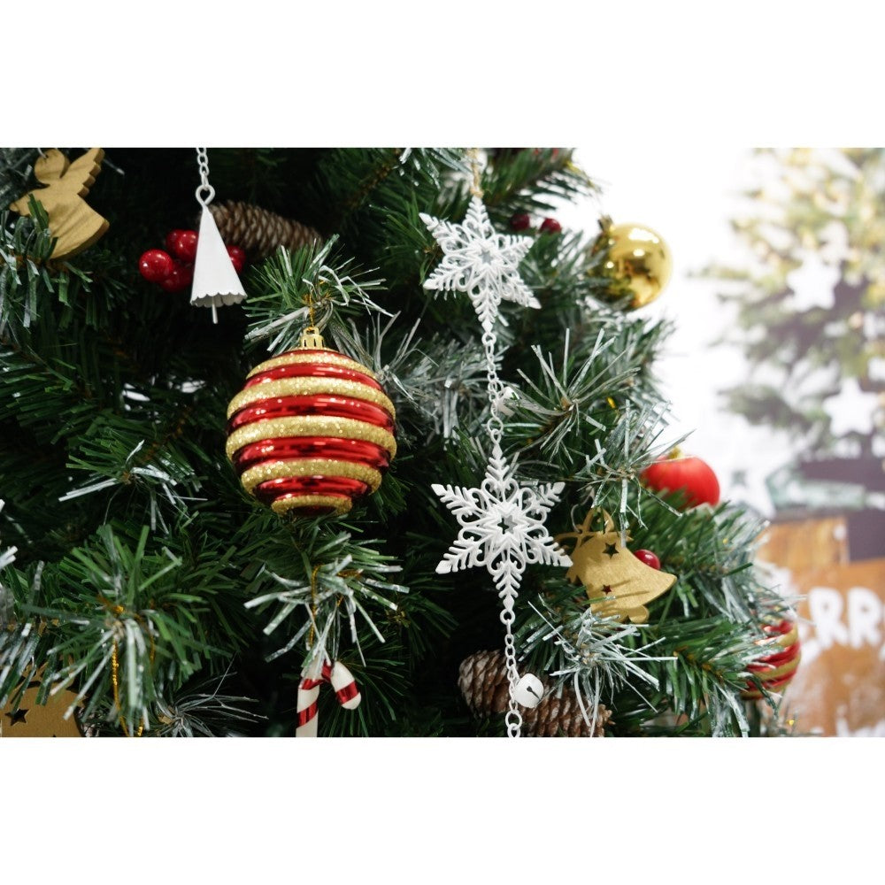 Set brad artificial de Craciun si elemente decorative, nins, decorat cu conuri pin, pentru interior/exterior, inaltime 210 cm, diametru 147 cm, 1150 ramuri, Flippy, verde, suport metalic inclus - vivimall.ro