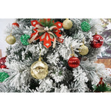 Set brad artificial de Craciun si elemente decorative, nins, decorat cu conuri pin, pentru interior/exterior, inaltime 210 cm, diametru 131 cm, 630 ramuri, Flippy, alb/verde, suport metalic inclus - vivimall.ro