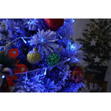 Set brad artificial de Craciun si elemente decorative, nins, decorat cu conuri pin, pentru interior/exterior, inaltime 210 cm, diametru 131 cm, 630 ramuri, Flippy, alb/verde, suport metalic inclus - vivimall.ro