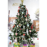 Set brad artificial de Craciun si elemente decorative, nins, decorat cu conuri pin, pentru perete/colt, inaltime 210 cm, diametru 149 cm, 1224 ramuri, Flippy, verde, suport metalic inclus - vivimall.ro