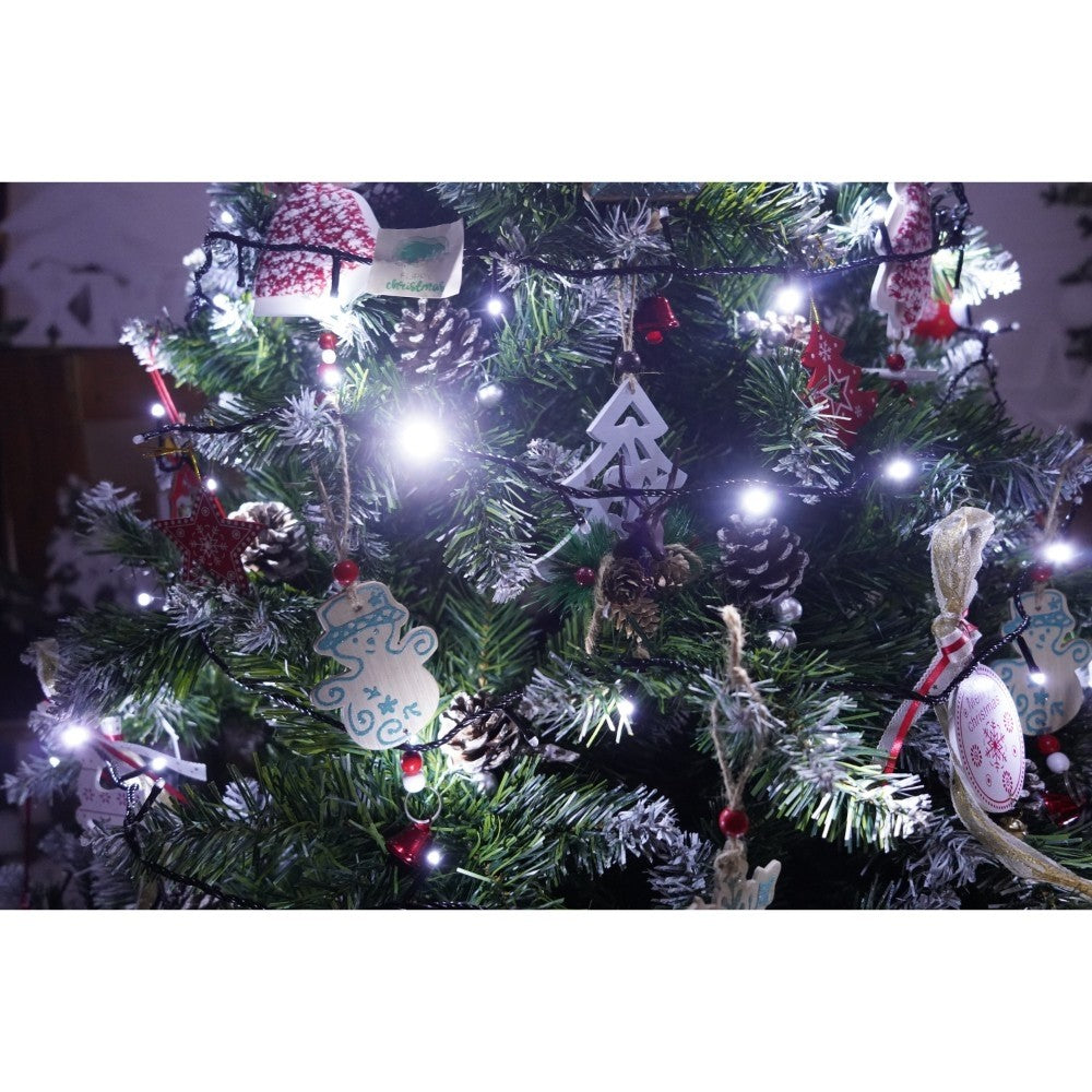 Set brad artificial de Craciun si elemente decorative, nins, decorat cu conuri pin, pentru perete/colt, inaltime 210 cm, diametru 149 cm, 1224 ramuri, Flippy, verde, suport metalic inclus - vivimall.ro