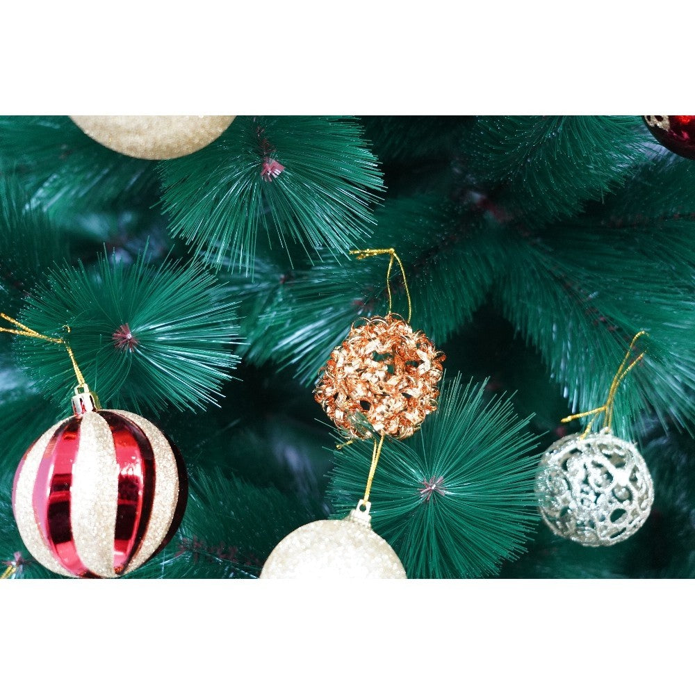 Set brad artificial de Craciun si elemente decorative tip pin, inaltime 210 cm, diametru 115 cm, 350 ramuri cu ace 3D 12 cm, Flippy, verde, suport metalic inclus - vivimall.ro