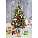 Set brad artificial de Craciun si elemente decorative tip pin inzapezit tip 1, inaltime 150 cm, diametru 85 cm, 160 ramuri cu ace 3D 12 cm, Flippy, verde cu varfuri, ninse, suport metalic inclus