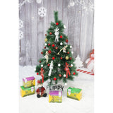 Set brad artificial de Craciun si elemente decorative tip pin inzapezit tip 3, inaltime 150 cm, diametru 85 cm, 160 ramuri cu ace 3D 12 cm, Vivimall, verde cu varfuri, ninse, suport metalic inclus