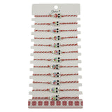 Bratara Martisor pentru Dama, Jolie, Model Bufnita, Set 12 bucati, Pandativ Argintiu din Inox cu Elemente Multicolore, Snur Alb/Rosu - vivimall.ro