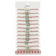 Set 12 brățări mărțișor Jolie model Fluture Multicolor, snur roșu-alb, vedere frontală pe suport prezentare