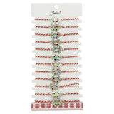 Set 12 brățări mărțișor Jolie model Fluture Multicolor, snur roșu-alb, vedere frontală pe suport prezentare