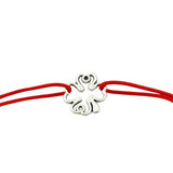 Martisor Bratara Elastica cu Pandantiv din Inox, Jolie, pentru Dama, Set 12 bucati, Snur Rosu Textil, Model Trifoi cu Patru Foi - vivimall.ro