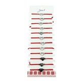 Bratara Martisor pentru Dama, Jolie, Model Inima cu Text Mama, Set 12 bucati, Pandativ Argintiu din Inox cu Snur Rosu Ajustabil - vivimall.ro