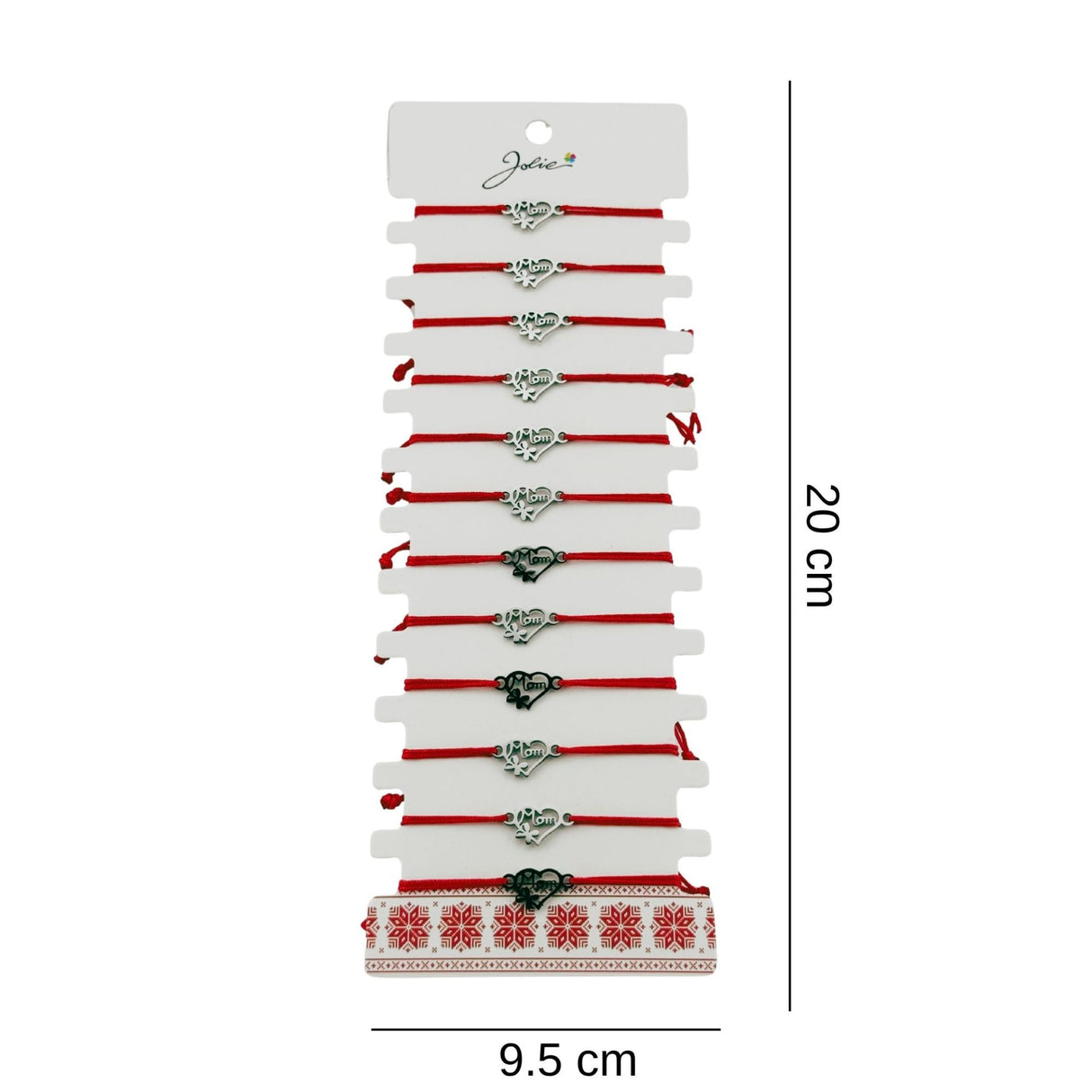 Bratara Martisor pentru Dama, Jolie, Model Inima cu Fluture, Set 12 bucati, Pandativ Argintiu din Inox cu Snur Rosu Ajustabil - vivimall.ro