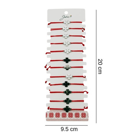 Bratara Martisor pentru Dama, Jolie, Model Trifoi cu 4 Foi, Set 12 bucati, Pandativ Argintiu din Inox cu Snur Rosu Ajustabil - vivimall.ro