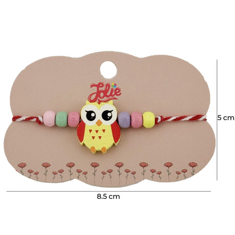 Bratara Martisor pentru Copii, Jolie, Pandativ Bufnita, cu Margele Multicolore, Snur Alb/Rosu, Galben - vivimall.ro